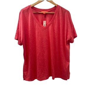 Joe Fresh Vee Neck Tee Slub Fabric Coral Large NWT